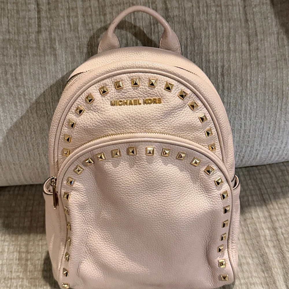 Michael Kors Grained Leather Blush Pink Backpack with Gold Studs 12 by 8
